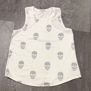 PJ Salvage White Tank Top with Gray Skull Design